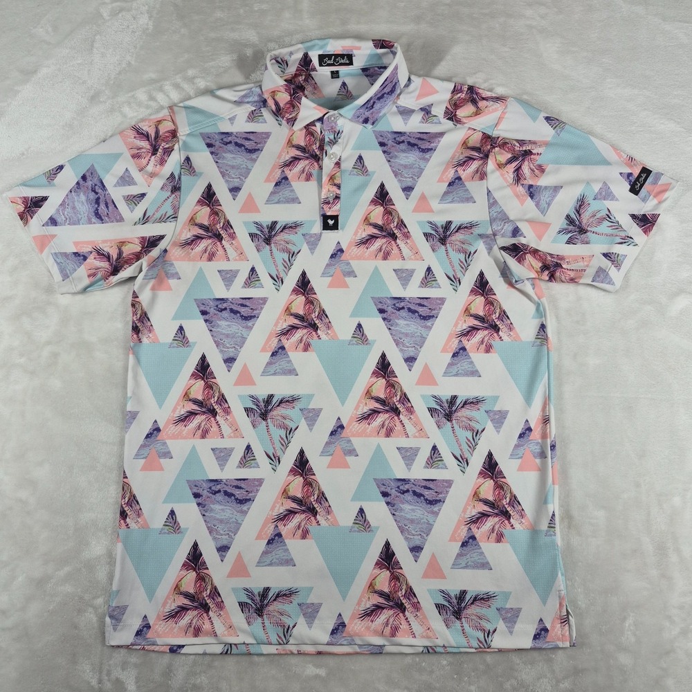 Bad Birdie Polo Shirt Men's‎ Large Geometric Golf Performance Palm Tree Casual
